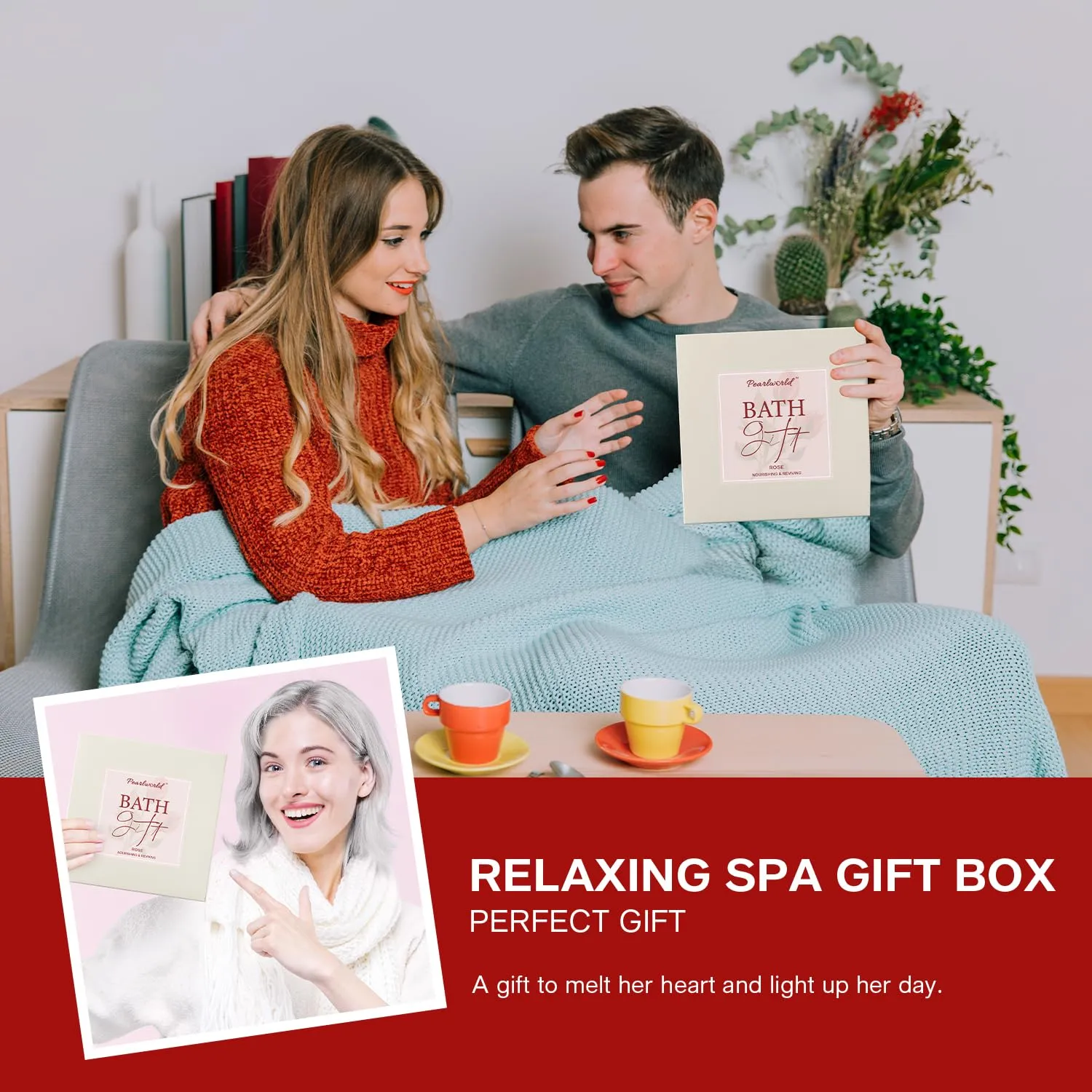 Rose Spa Gift Set for Women, Luxury 9 Pcs Bath Salts Set, Relaxation Gifts for Women, Self Care Set, Clean Moisturizing Skin, Gifts for Mom, Wife, Sister, Friend