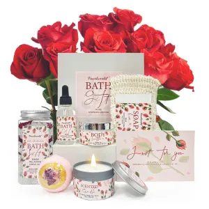 Rose Spa Gift Set for Women, Luxury 9 Pcs Bath Salts Set, Relaxation Gifts for Women, Self Care Set, Clean Moisturizing Skin, Gifts for Mom, Wife, Sister, Friend