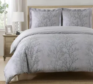 Royal Tradition 3pc 100% Cotton Duvet Cover Set (King/Calking) Arboreal Leafy Foliage Pattern Comforter Cover with Pillow Shams