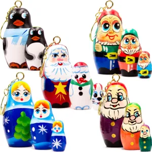 Russian Christmas Keychains for Kids 5 pcs - Christmas Nesting Dolls - Matryoshka Dolls Key Chain - Russian Doll Christmas Decorations