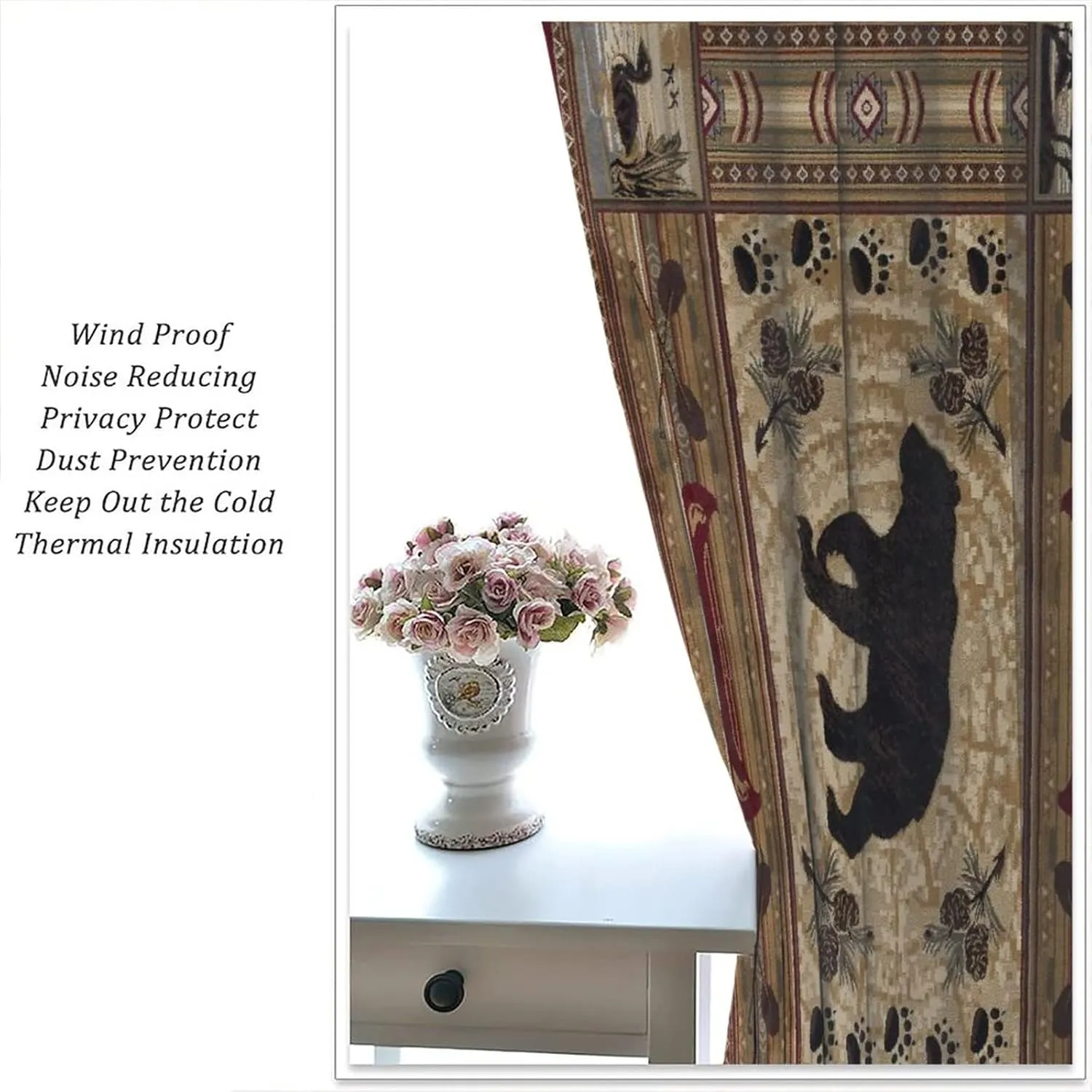 Rustic Cabin Bear Curtains, Retro Brown Bear Blackout Curtains, Rustic Theme Decoration for Living Room Bedroom Home Decor 2 Panels, 21W x 45L inch Each Panel