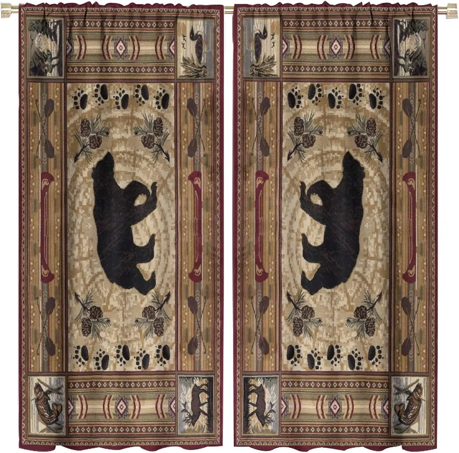 Rustic Cabin Bear Curtains, Retro Brown Bear Blackout Curtains, Rustic Theme Decoration for Living Room Bedroom Home Decor 2 Panels, 21W x 45L inch Each Panel