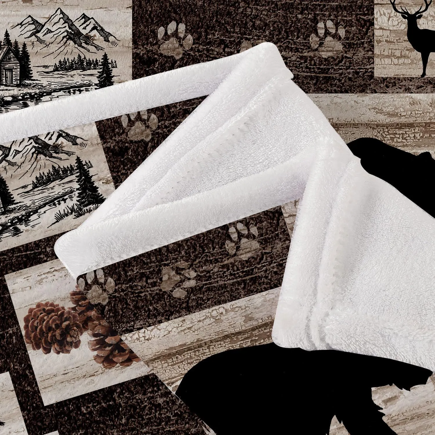 Rustic Cabin Blanket, Bear Deer Forest Wildlife Country Lodge Flannel Cozy Fuzzy Plush Couch Throw Blanket, Hunting Camping Throw Blanket Decorate The Room and Bedroom Travel