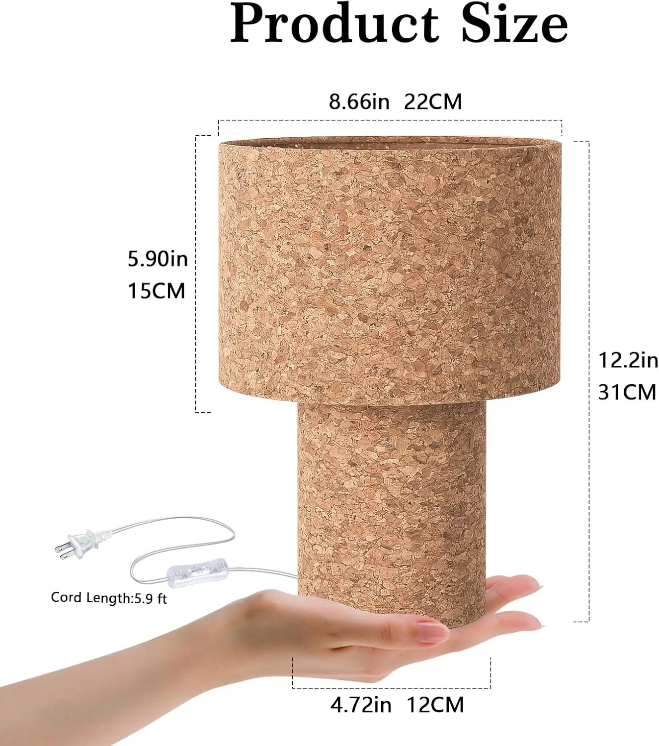Rustic Small Table Lamp with Natural Bark Linen Lamp Shape, Farmhouse Bedside Lamp for Nightstand, Side Table Lamp for Kitchen, Office, Reading Desk, 12.2 Inch, E26 Socket, ON/Off Switch