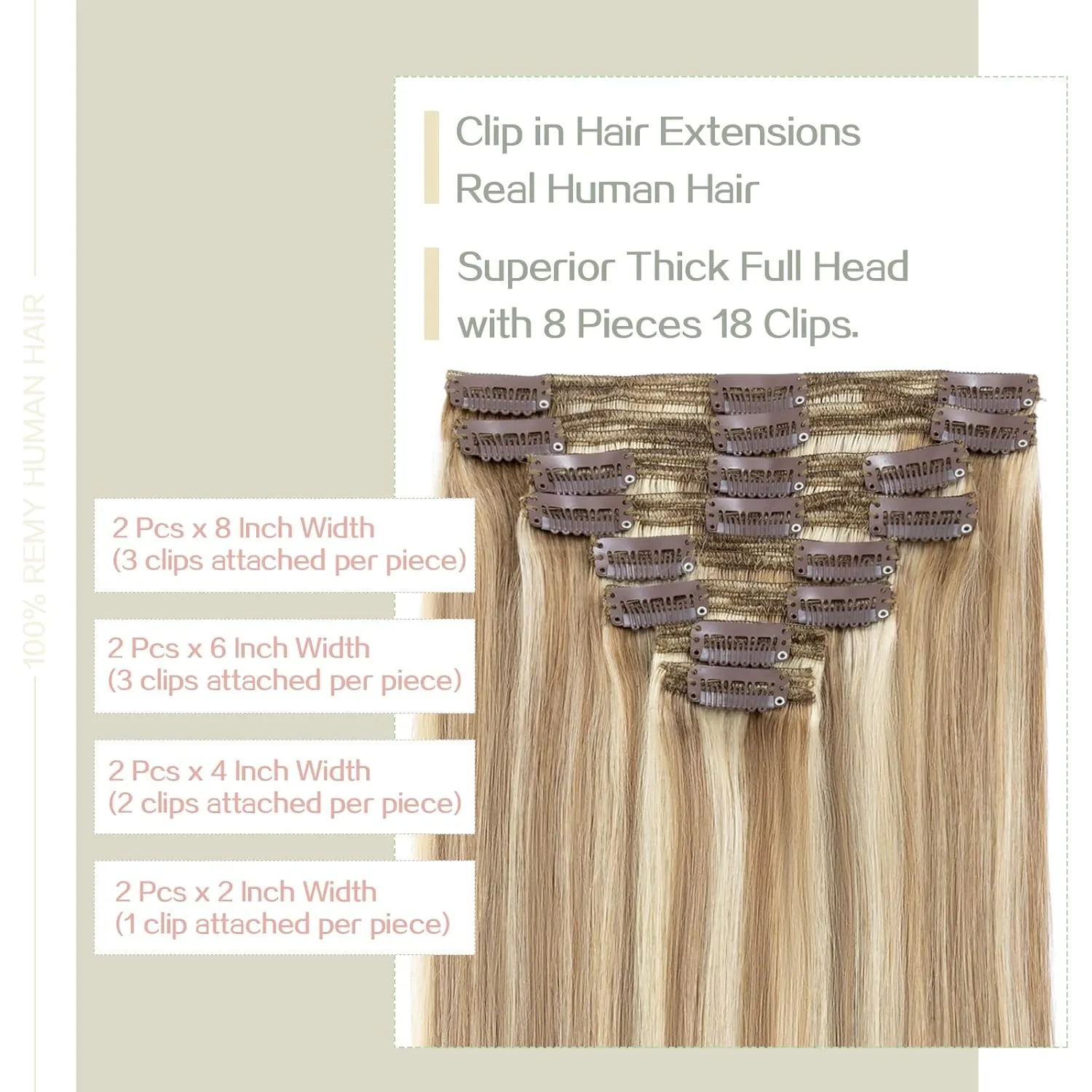 S-noilite Clip in Hair Extensions Human Hair Balayage Thick True Double Weft 100% Real Human Hair Full Head 8 Pieces 18 Clips Straight Silky (16 Inch - 130g,Light Golden Brown/Bleach Blonde (#12/613))