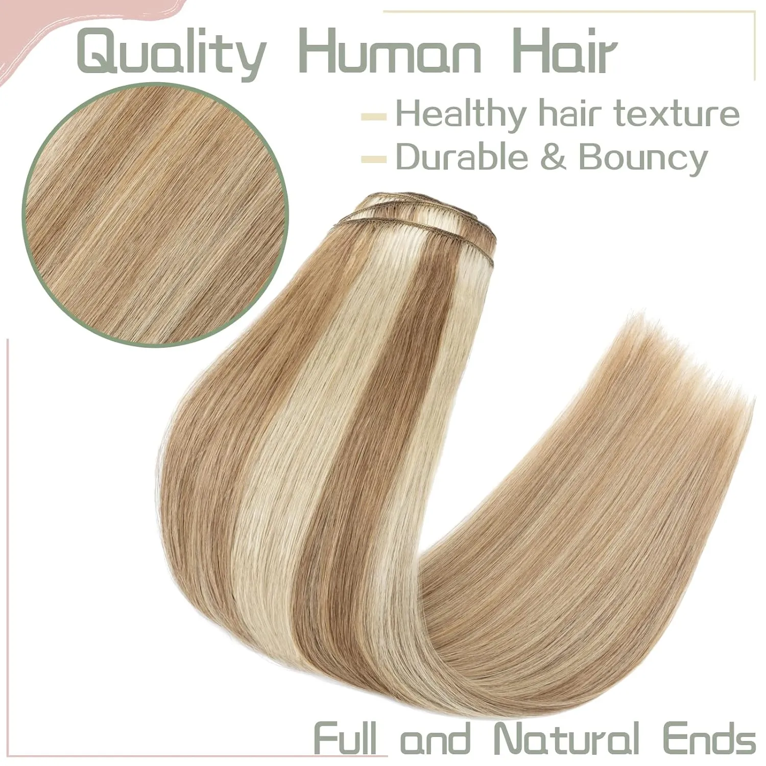 S-noilite Clip in Hair Extensions Human Hair Balayage Thick True Double Weft 100% Real Human Hair Full Head 8 Pieces 18 Clips Straight Silky (16 Inch - 130g,Light Golden Brown/Bleach Blonde (#12/613))