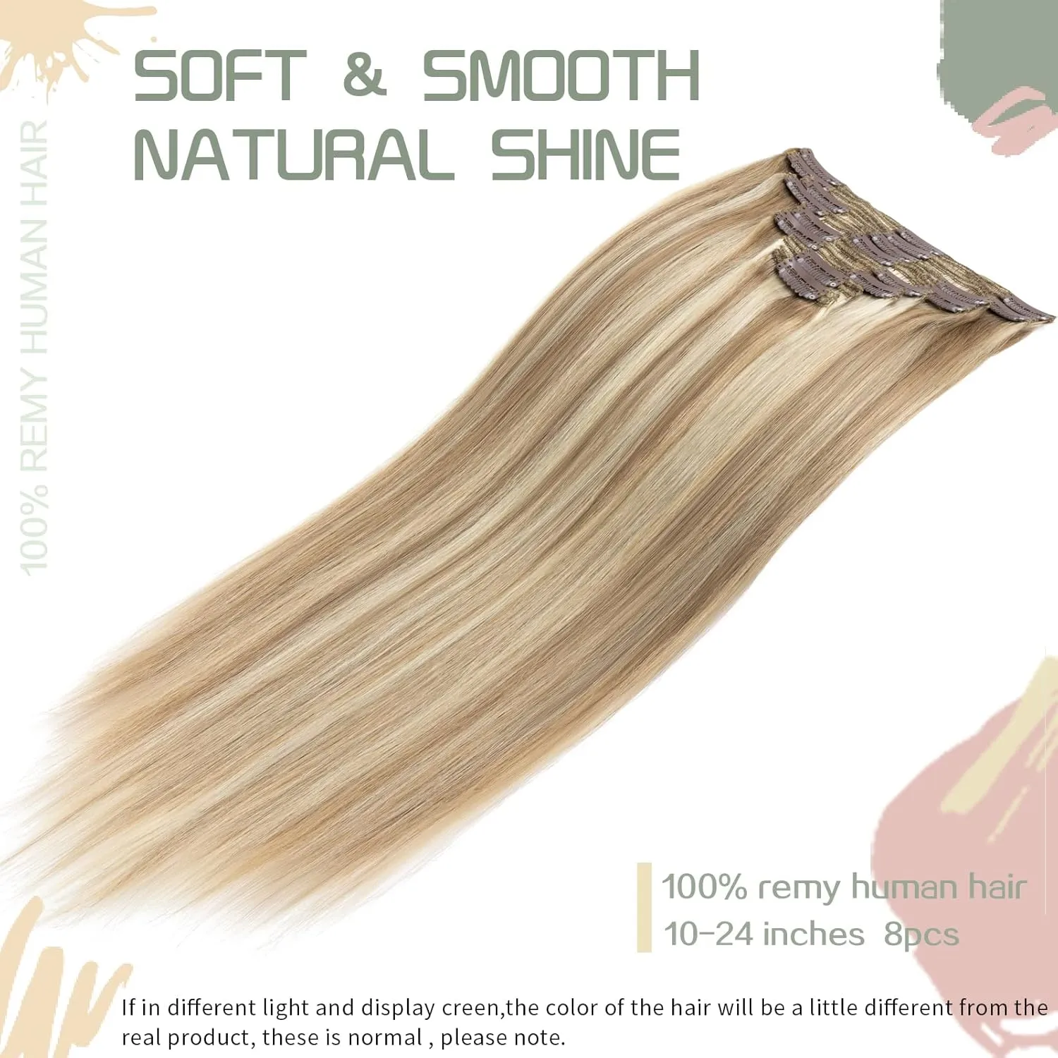 S-noilite Clip in Hair Extensions Human Hair Balayage Thick True Double Weft 100% Real Human Hair Full Head 8 Pieces 18 Clips Straight Silky (16 Inch - 130g,Light Golden Brown/Bleach Blonde (#12/613))