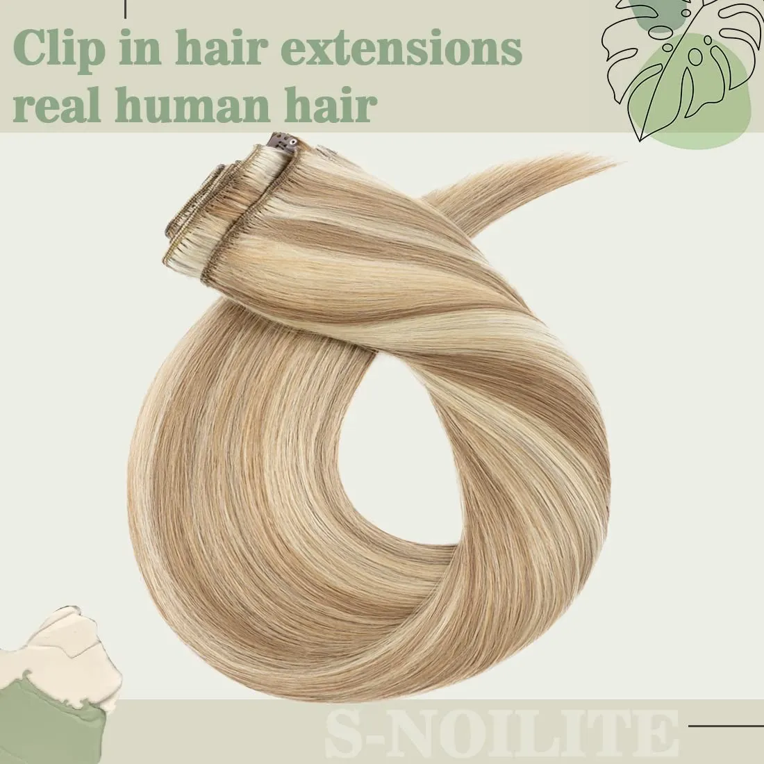 S-noilite Clip in Hair Extensions Human Hair Balayage Thick True Double Weft 100% Real Human Hair Full Head 8 Pieces 18 Clips Straight Silky (16 Inch - 130g,Light Golden Brown/Bleach Blonde (#12/613))