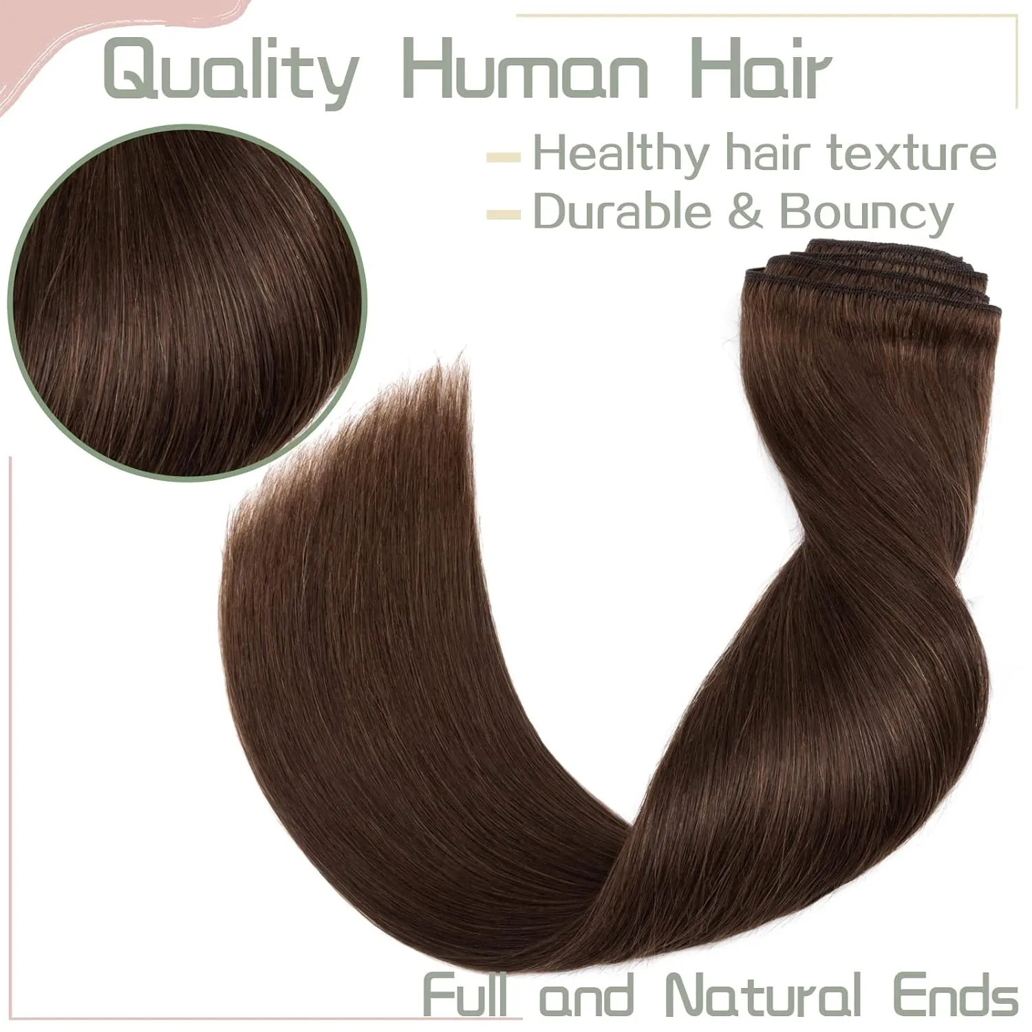 S-noilite Clip in Hair Extensions Human Hair for Women Thick True Double Weft Clip on 100% Remy Human Hair 8 Pieces 18 Clips Straight Silky (16 Inch - 130g,Medium Brown (#4))