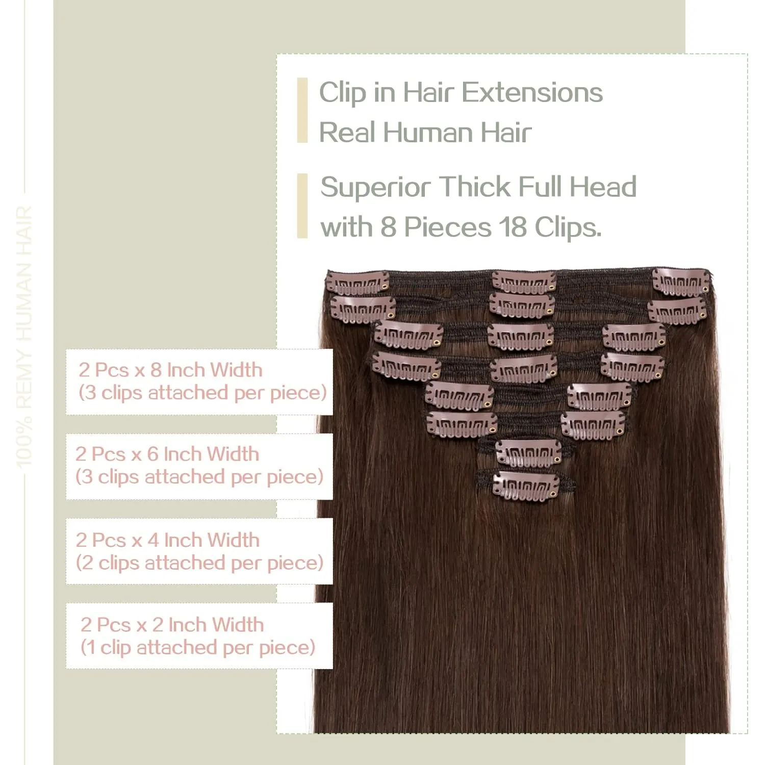 S-noilite Clip in Hair Extensions Human Hair for Women Thick True Double Weft Clip on 100% Remy Human Hair 8 Pieces 18 Clips Straight Silky (16 Inch - 130g,Medium Brown (#4))