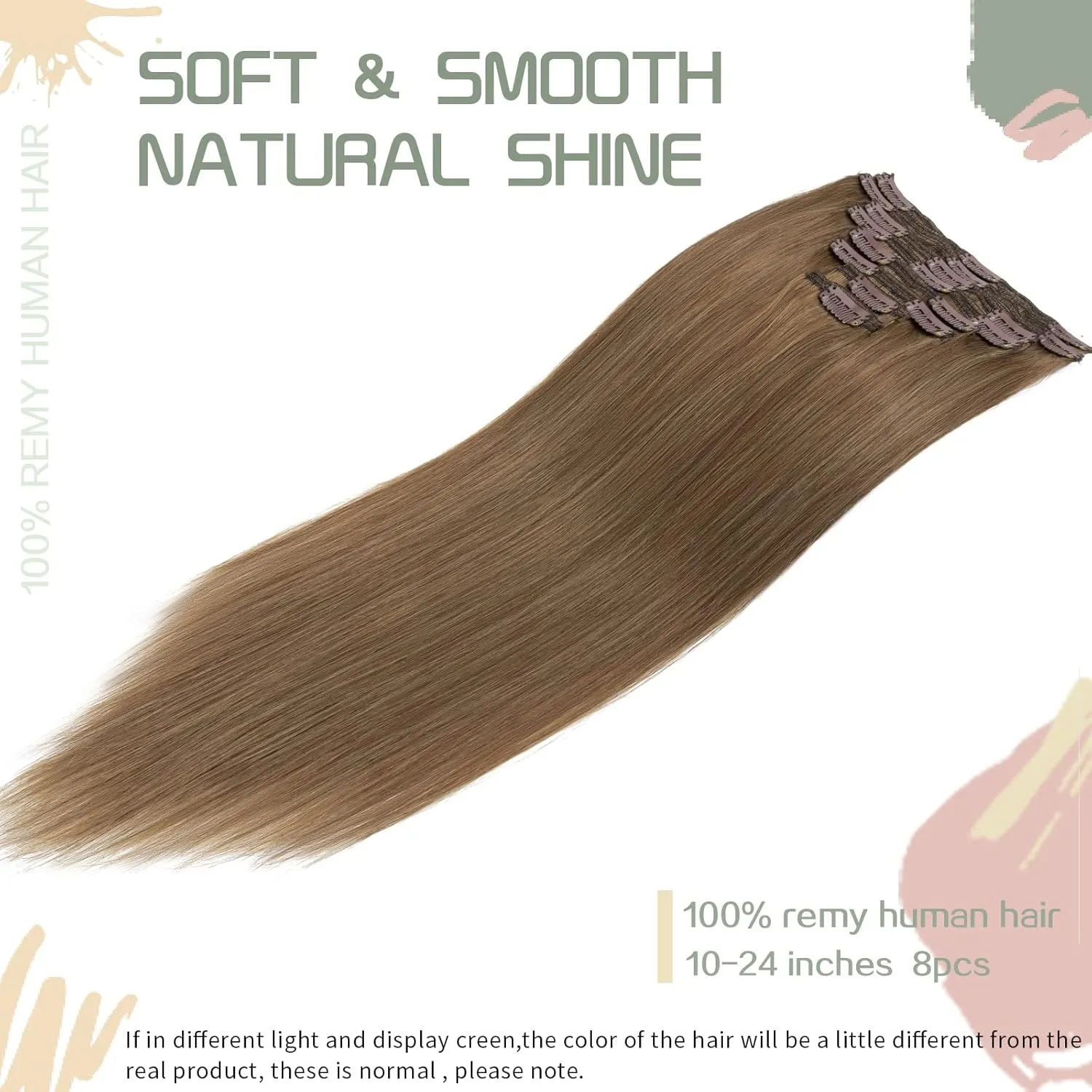 s-noilite Clip in Human Hair Extensions 100% Real Remy Thick True Double Weft Full Head 8 Pieces 18 clips Straight silky (20 inch - 150g,Light Brown (#6))
