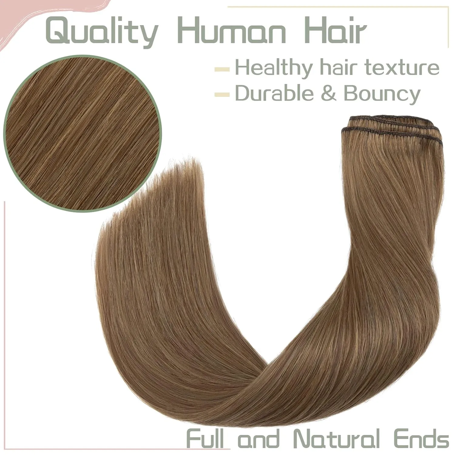s-noilite Clip in Human Hair Extensions 100% Real Remy Thick True Double Weft Full Head 8 Pieces 18 clips Straight silky (20 inch - 150g,Light Brown (#6))