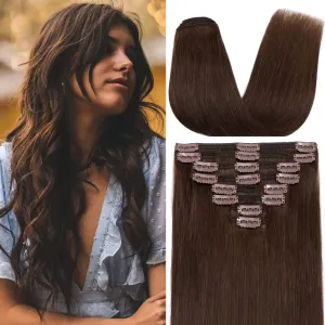 S-noilite Clip in Human Hair Extensions Clip in Short Hair Extensions Human Hair Thick True Double Weft Full Head 8 Pieces 18 Clips Straight (12 inch - 115g,Medium Brown (#4))