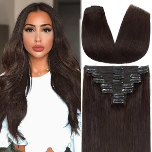 S-noilite Clip in Remy Human Hair Extensions 100% Real Remy Human Hair Double Weft Full Head 8 Pieces 18 clips Straight (20 Inch - 150g,Dark Brown (#2))
