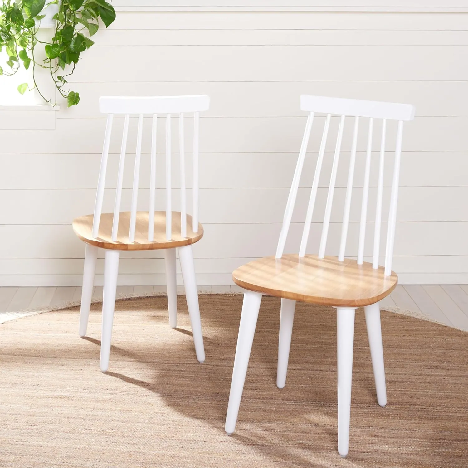 SAFAVIEH Home Collection Burris Farmhouse White/Natural Spindle Back Living Room Dining Room Bedroom Office Foyer Side Chair