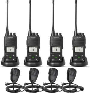 SAMCOM FPCN10A Professional UHF Walkie Talkies with 3000mAh High Power Battery & Speaker Mic (4 Pack) - Group Call Long Range Two-Way Radios for Hospitality, Construction, Outdoor Teams