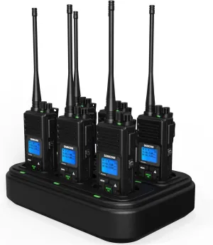 SAMCOM Two Way Radio Long Range Rechargeable, 5W 2 Way Radio High Power Walkie Talkie for Adults with Multi-Unit Charger, Heavy Duty Programmable UHF Radios (6 Pcs Radio   6 Way Charger Gang)