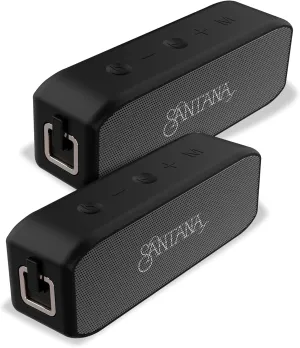 SANTANA BY CARLOS SANTANA Samba 40W High-Power Bluetooth Speaker with 48mm Drivers, Isolated Subwoofer, IP67 Waterproof, True Wireless Surround Sound, 20  Hours Battery Life | Black | 2 Pack