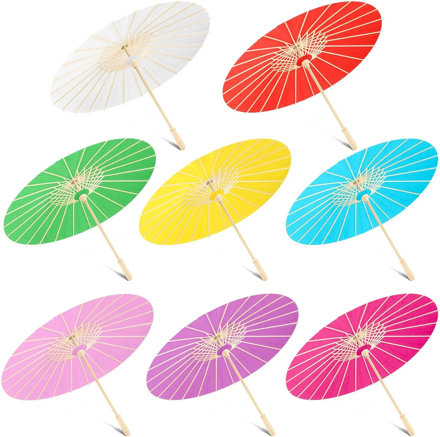 Sanwuta 8 Pcs 23.6 Inch Paper Umbrella Chinese Japanese Handmade Oil Paper Parasol DIY for Wedding Bridal Party Photo Props(Multicolor)