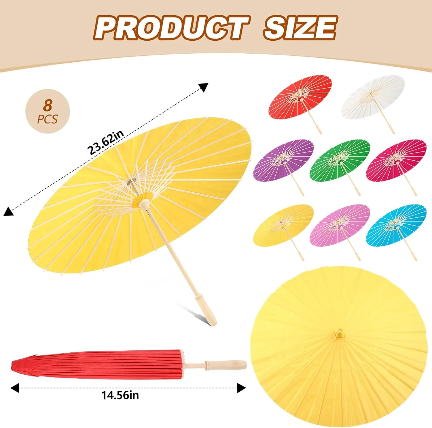 Sanwuta 8 Pcs 23.6 Inch Paper Umbrella Chinese Japanese Handmade Oil Paper Parasol DIY for Wedding Bridal Party Photo Props(Multicolor)