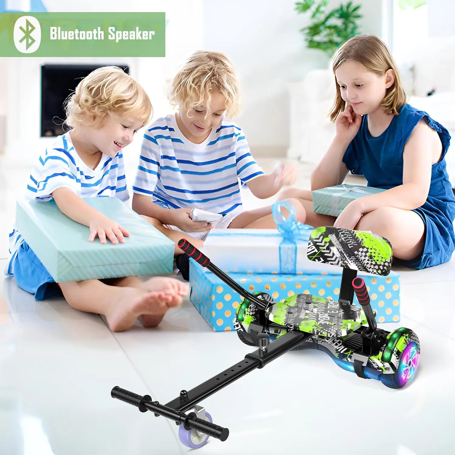 Scooter Seat Attachment, Scooter with Go Kart for Kids Boys Girls Adults, with Corlorful LED Lights, Bluetooth