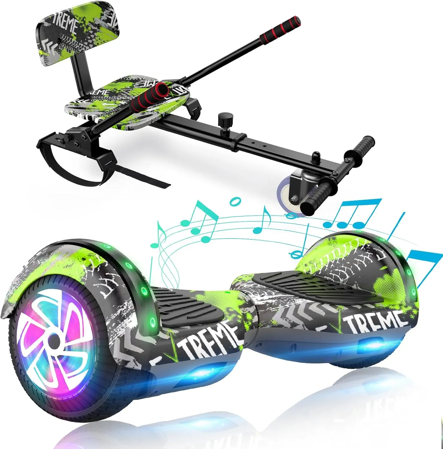 Scooter Seat Attachment, Scooter with Go Kart for Kids Boys Girls Adults, with Corlorful LED Lights, Bluetooth