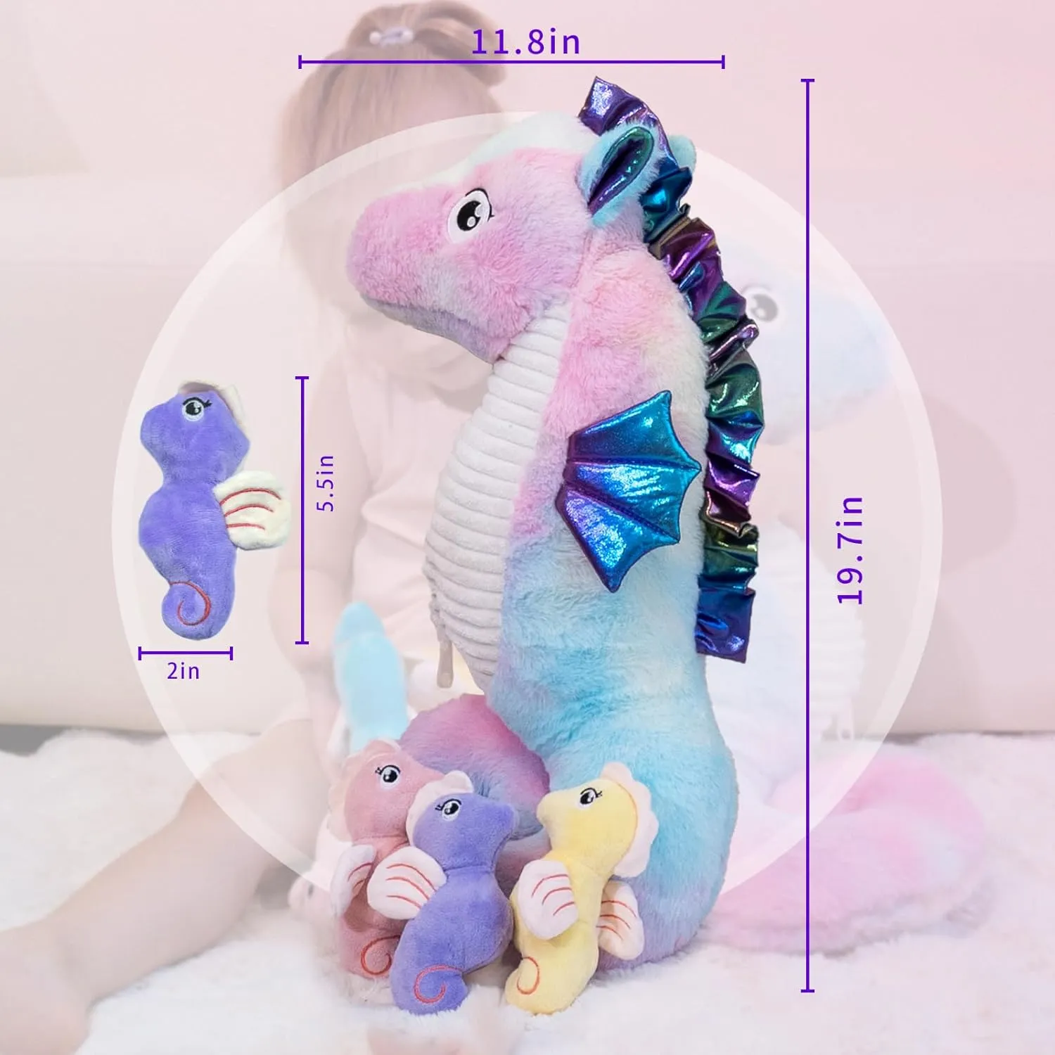 Seahorse Stuffed Animal Set, Mommy & Babies, Plush Seahorse with Baby, Kids' Gift for Christmas & Birthday, 20in
