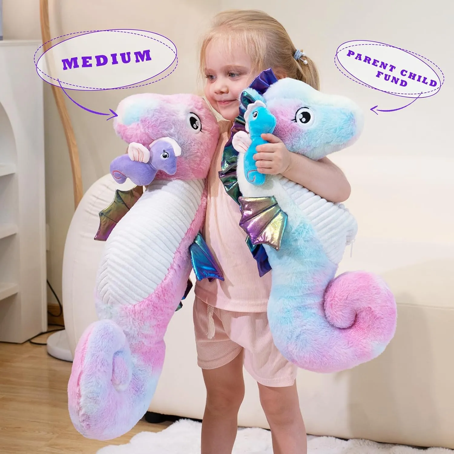 Seahorse Stuffed Animal Set, Mommy & Babies, Plush Seahorse with Baby, Kids' Gift for Christmas & Birthday, 20in