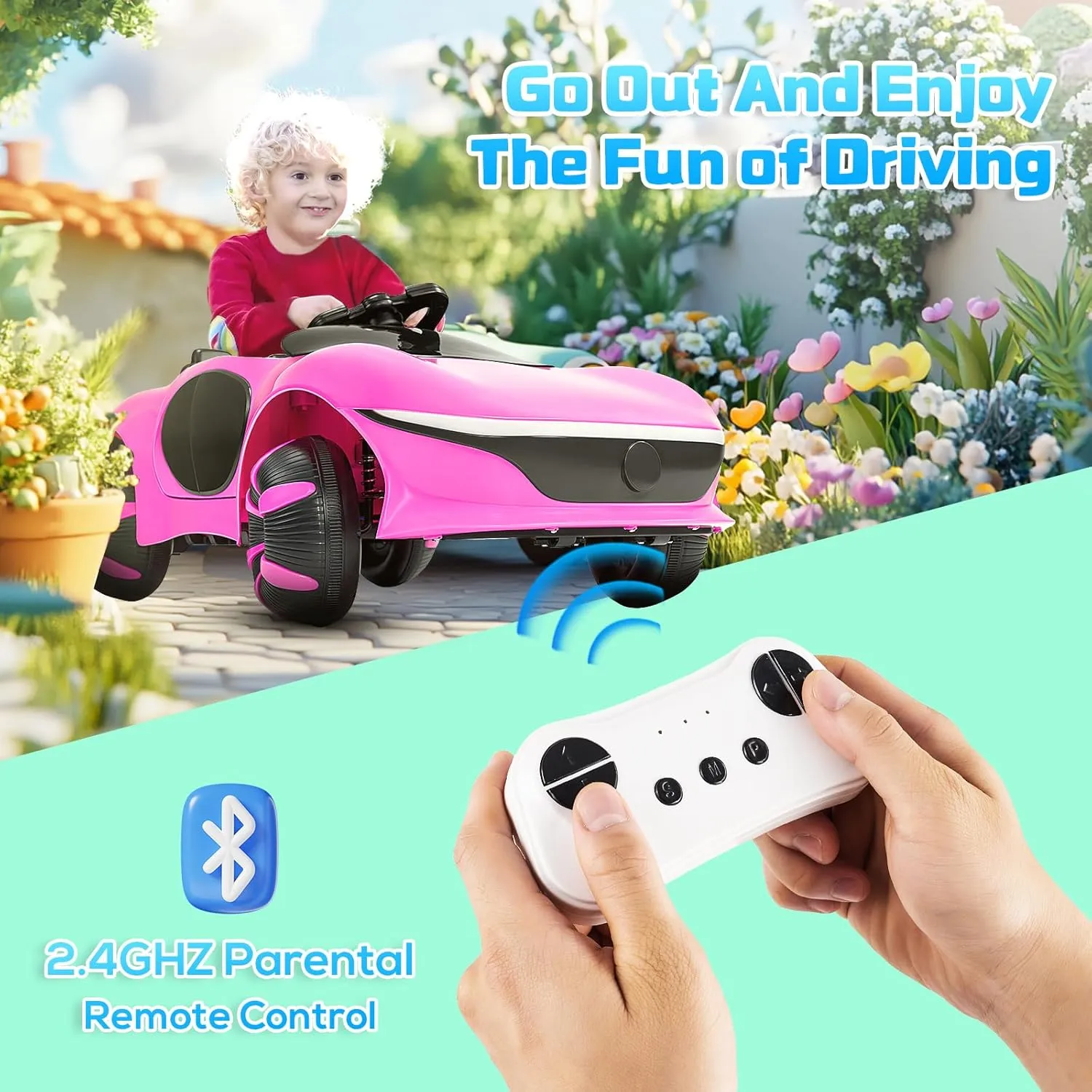 SEALIGHT 12V Kids Ride On Truck Car w/Parent Remote Control, 4 * 380W Motors, 3 Speeds, Emergency Braking, LED Lights, Music & Horn, Kids Electric Vehicles for Boy Girl Gift
