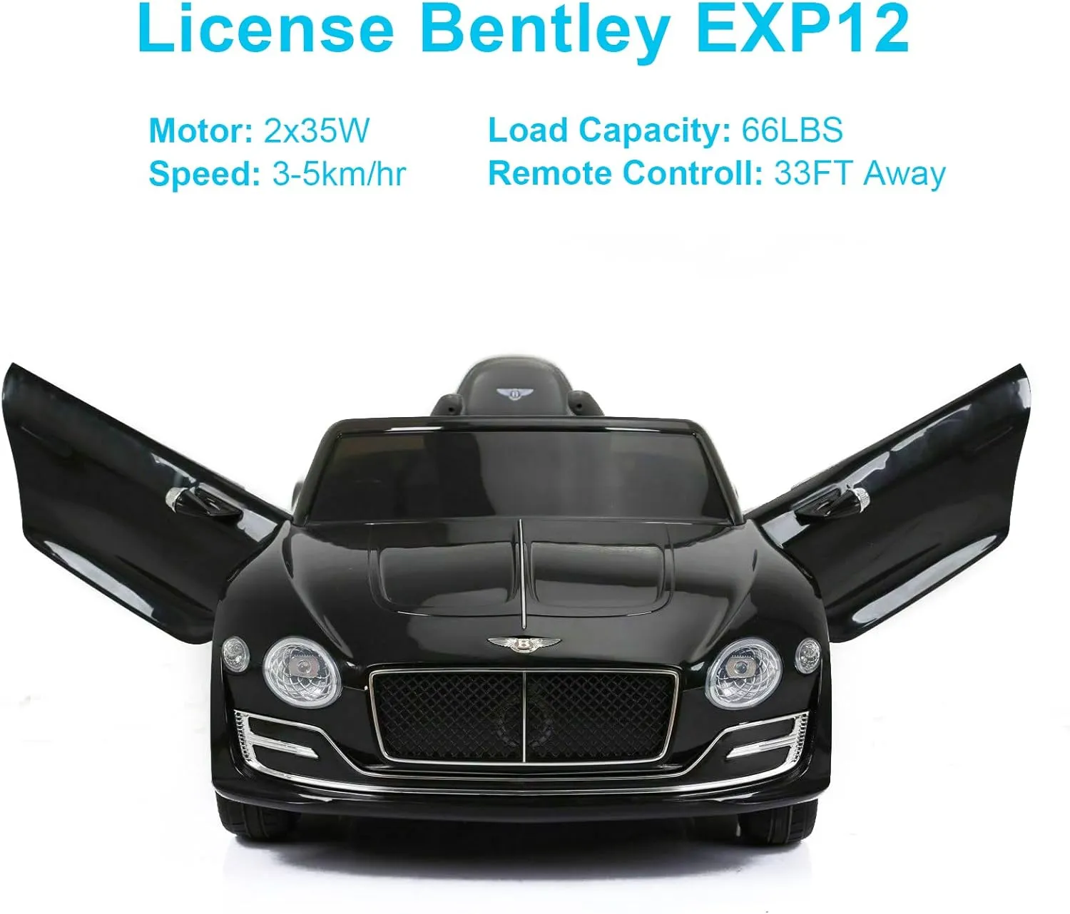 SEHOMY 12V Bentley Electric car for Kids with Remote, EXP12 Kid Cars to Drive Battery Powered Ride On Vehicle with 4 Wheels, Foot Pedal, 2 Speeds, Music, Aux, LED Headlight, Music Player Black