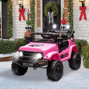 SEHOMY 12V Kids Ride On Truck with Parent Remote, 4 Wheelers Battery Powered Electric Toys Car Toddler - 3 Speed, Spring Suspension, LED Lights, Safety Start, Music, Kids Electric Vehicles Pink