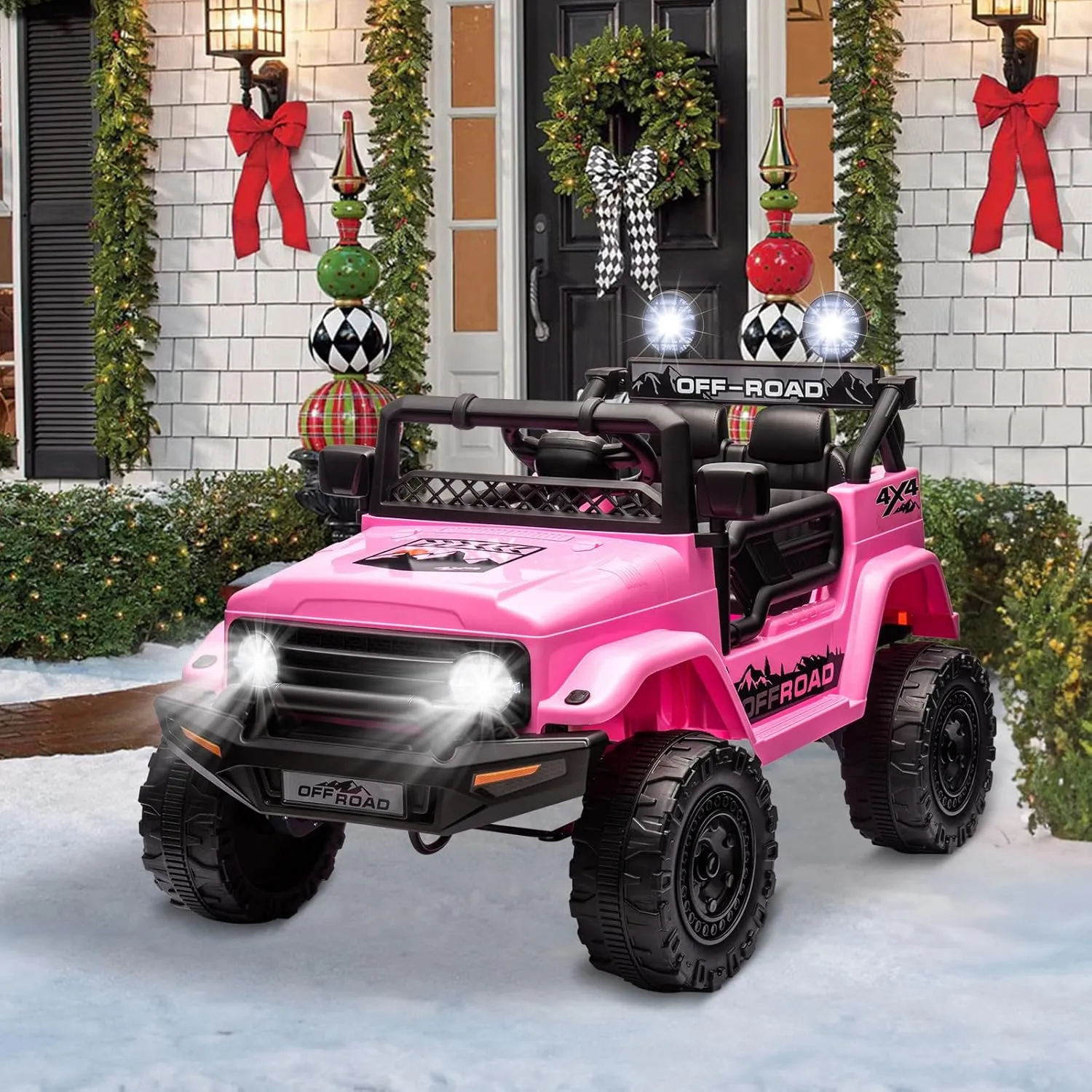 SEHOMY 12V Kids Ride On Truck with Parent Remote, 4 Wheelers Battery Powered Electric Toys Car Toddler - 3 Speed, Spring Suspension, LED Lights, Safety Start, Music, Kids Electric Vehicles Pink