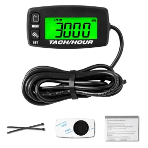 Self Powered Digital Tachometer Hour Meter,Inductive Maintenance Waterproof Backlit Shutdown Tach/Hour Meter,Battery Replaceable,for Lawn Mower Tractor Generator and Gas Engine