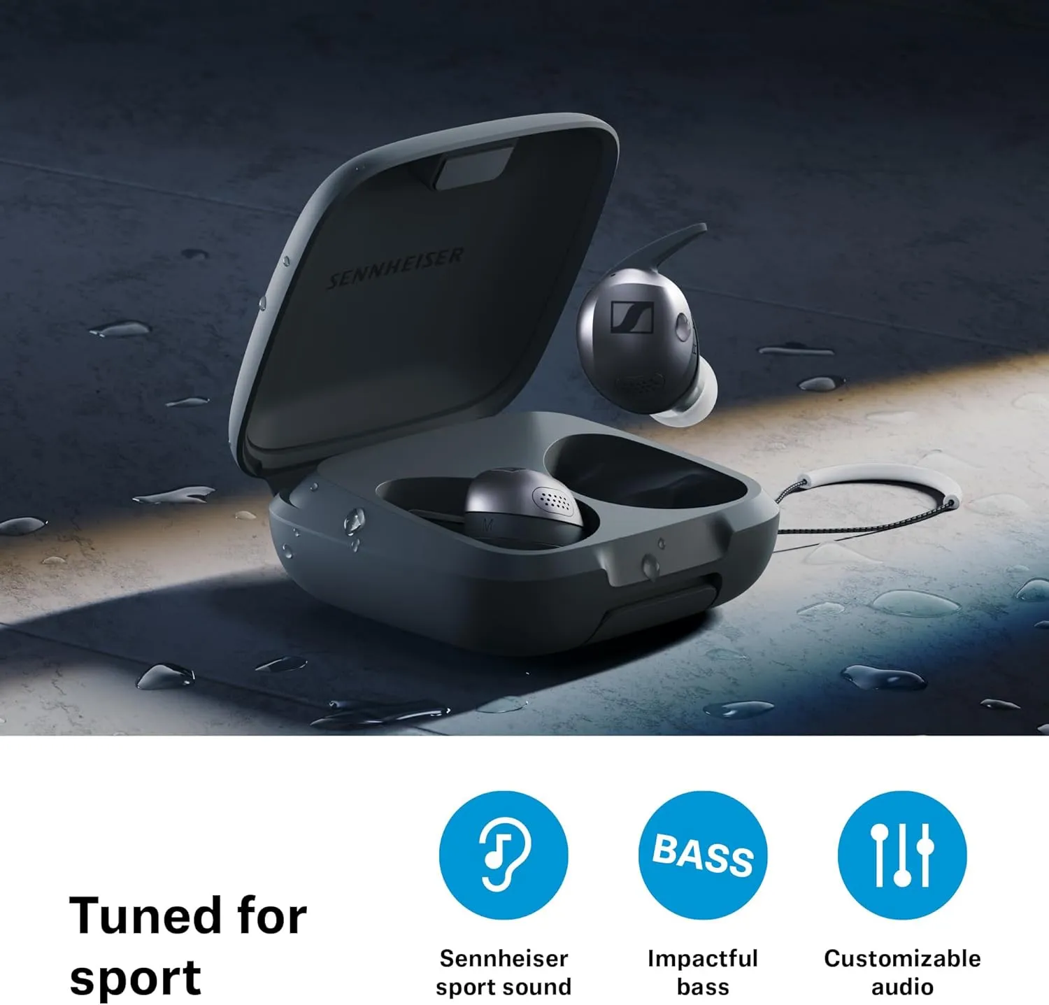 Sennheiser Momentum Sport Earbuds with Sport Sound Tuning and Adaptive ANC, Secure Fit, 24-Hour Battery Life, Fitness Tracker for Body Performance Data - Graphite