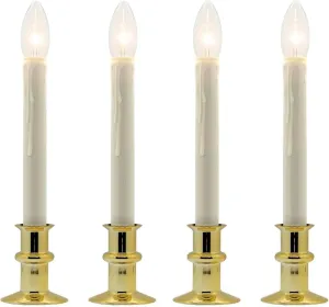 Set of Four Battery Operated Remote Programmable Window Hugger Candle for Narrow Window Sills Daily Timer Choose 6, 8, or 10 Hours Flicker or Steady (Brass)