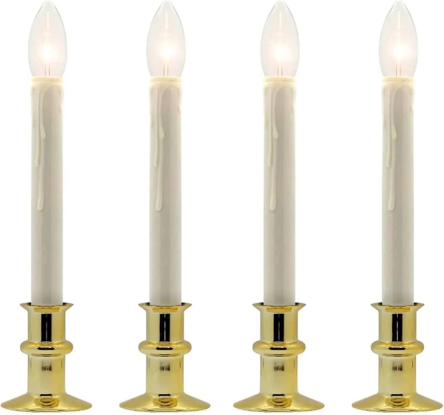 Set of Four Battery Operated Remote Programmable Window Hugger Candle for Narrow Window Sills Daily Timer Choose 6, 8, or 10 Hours Flicker or Steady (Brass)