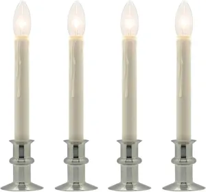 Set of Four Battery Operated Remote Programmable Window Hugger Candle for Narrow Window Sills Daily Timer Choose 6, 8, or 10 Hours Flicker or Steady (Brushed Nickel)