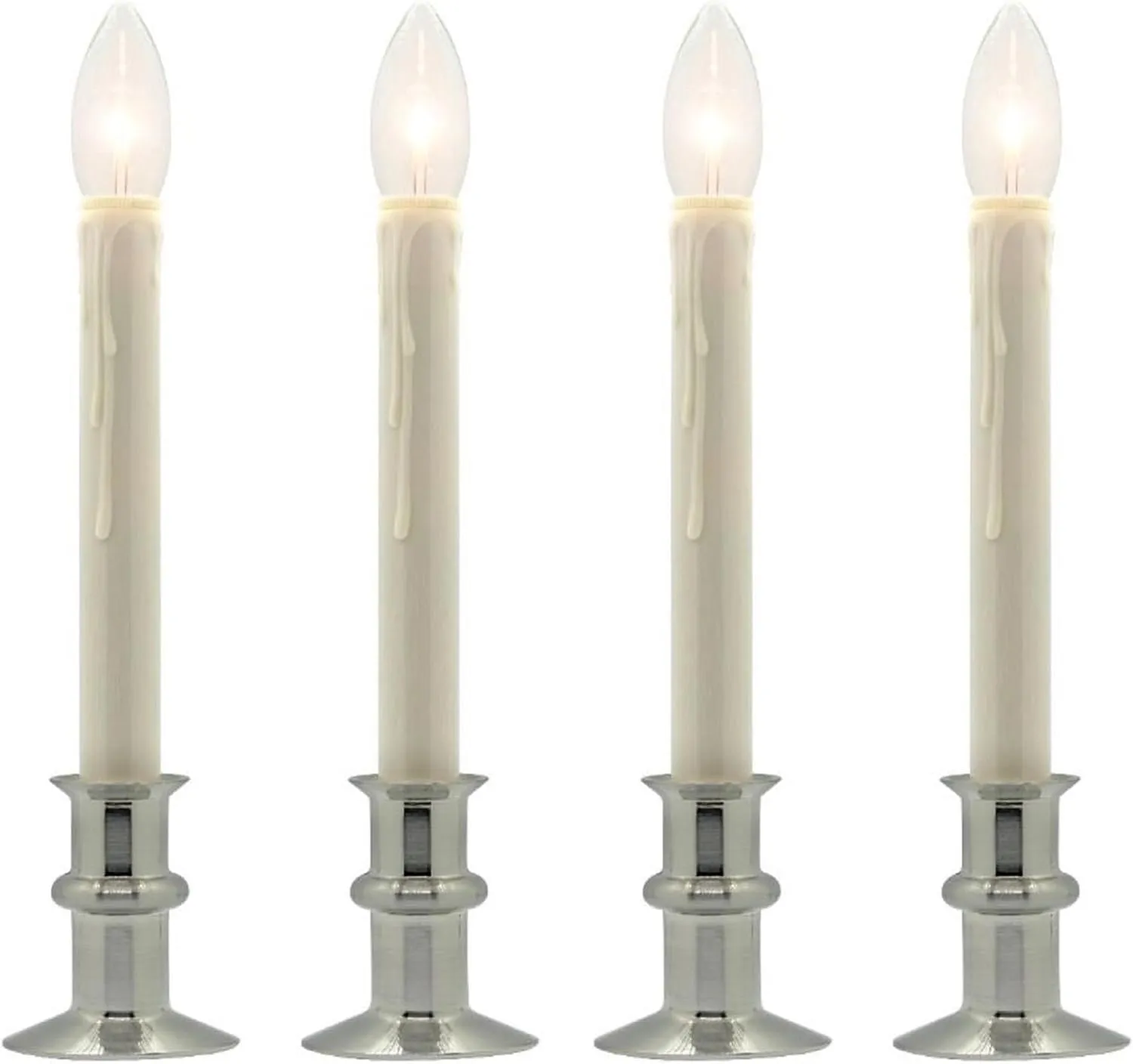 Set of Four Battery Operated Remote Programmable Window Hugger Candle for Narrow Window Sills Daily Timer Choose 6, 8, or 10 Hours Flicker or Steady (Brushed Nickel)