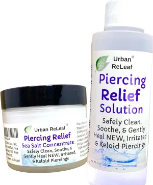Set of Urban ReLeaf Piercing Relief Solution & Sea Salt Concentrate ! Gentle, Effective Aftercare and Refill Salts. Fast Help for Irritated, Bumpy, Fussy & Problem Piercings, 100% Natural Soothing