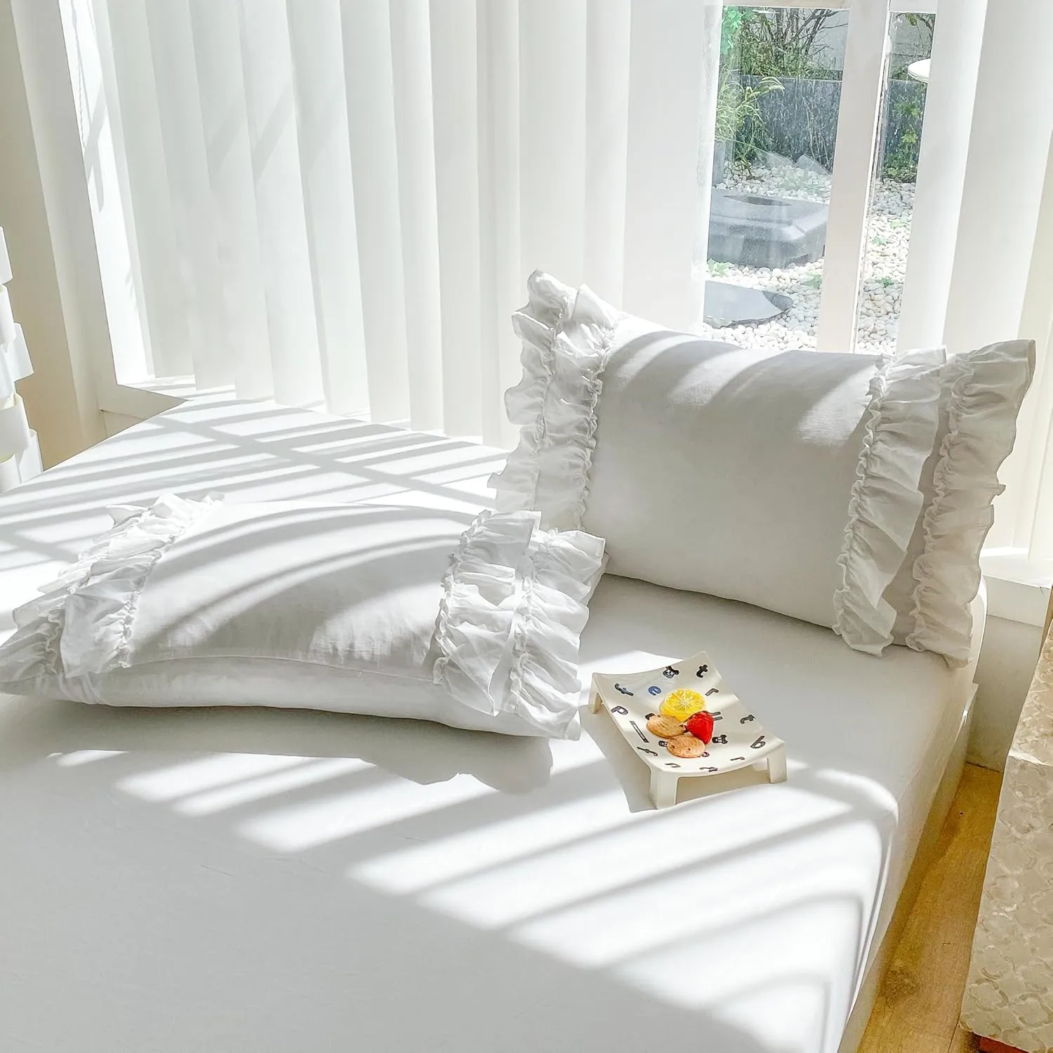 Shabby Chic 3 Pieces Bedding,Vintage Ruffled Full Duvet Cover Set with 2 Layers Ruffles,Soft Brushed Microfiber Set with Zipper Closure,Lightweight Duvet Cover Set-White,Full