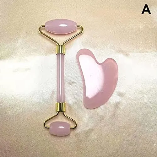 Sharvgun Handmade Facial Massage Roller Guasha Scraping Board Set Double Heads Jade Stone Face Lift Body Slim Neck Thin Lift Massage Tool
