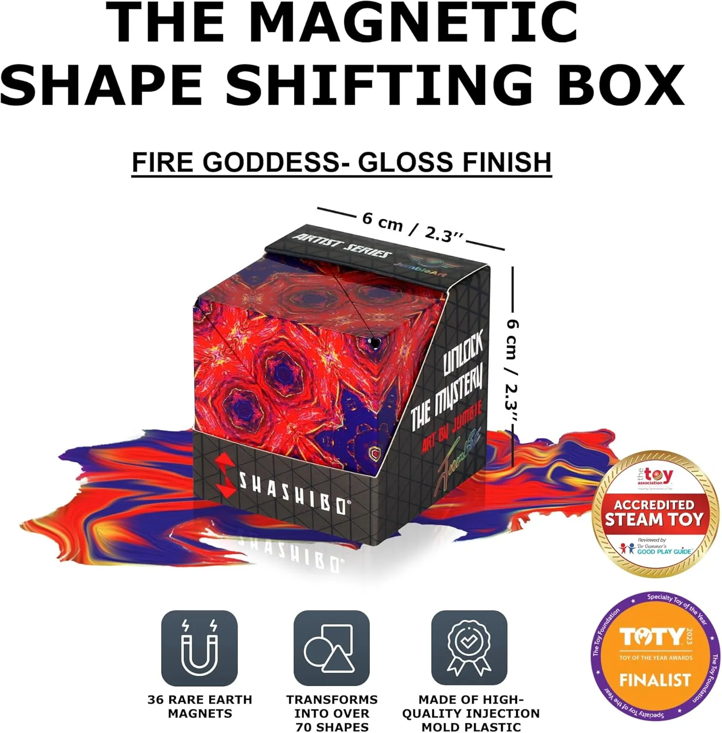 SHASHIBO Jumbie Shape Shifting Box - STEM Magnetic Fidget Cube That Transforms Into Over 70 Shapes, Download Fun in Motion Toys Mobile App (Fire Goddess)