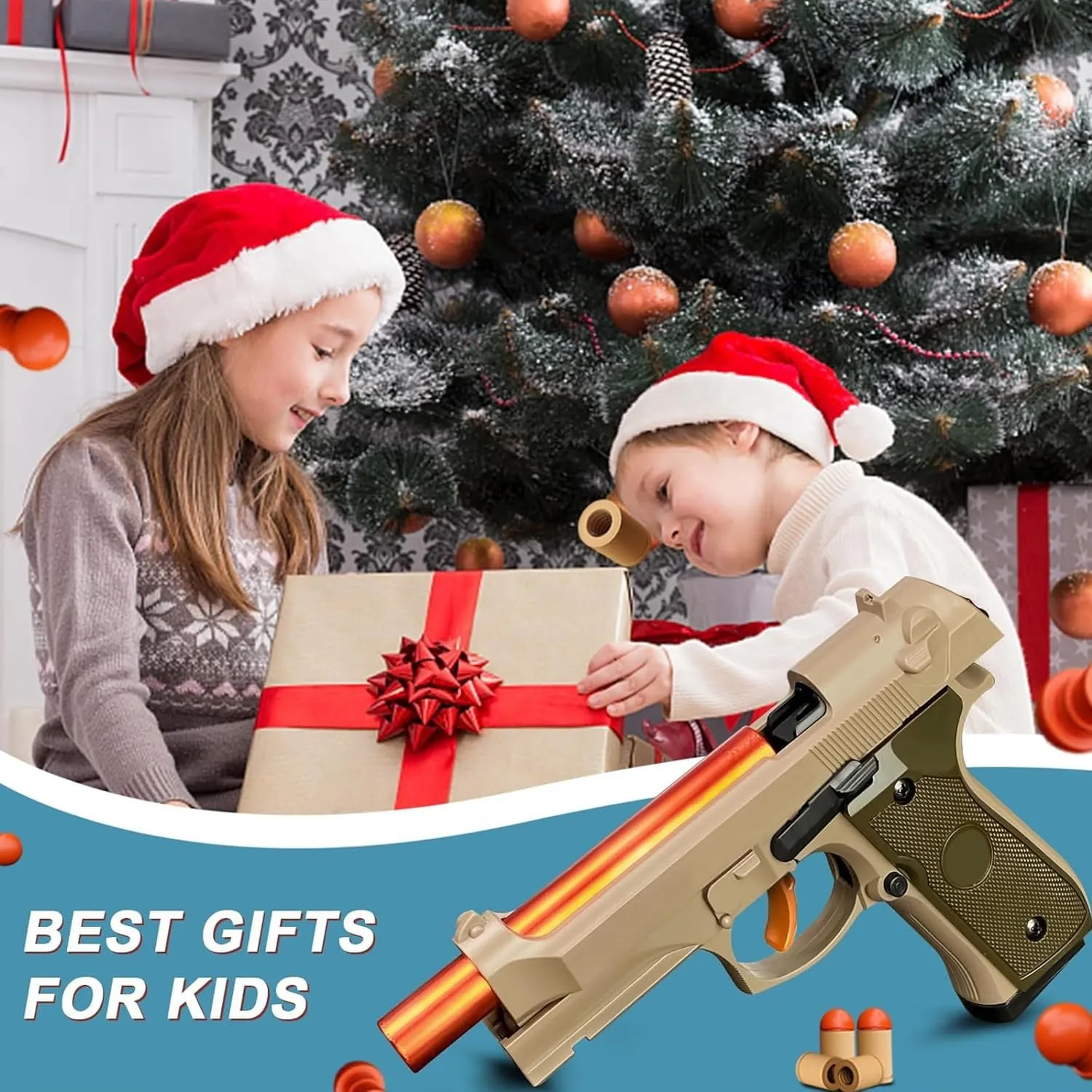 Shell Ejecting Toy Gun Semi Automatic Toy Pistol with 120 Bullets, Soft Bullet Toy Gun for Boys, Outdoor Shooting Game Educational Model Toy Model, Gift for Kids Age 8  (M9 Khaki)