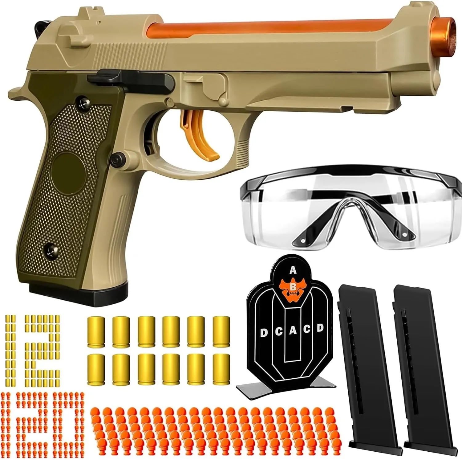 Shell Ejecting Toy Gun Semi Automatic Toy Pistol with 120 Bullets, Soft Bullet Toy Gun for Boys, Outdoor Shooting Game Educational Model Toy Model, Gift for Kids Age 8  (M9 Khaki)
