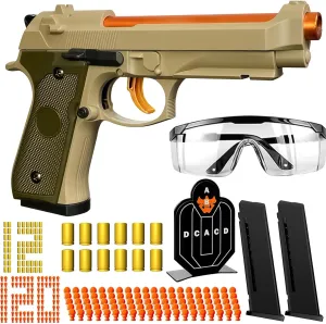 Shell Ejecting Toy Gun Semi Automatic Toy Pistol with 120 Bullets, Soft Bullet Toy Gun for Boys, Outdoor Shooting Game Educational Model Toy Model, Gift for Kids Age 8  (M9 Khaki)