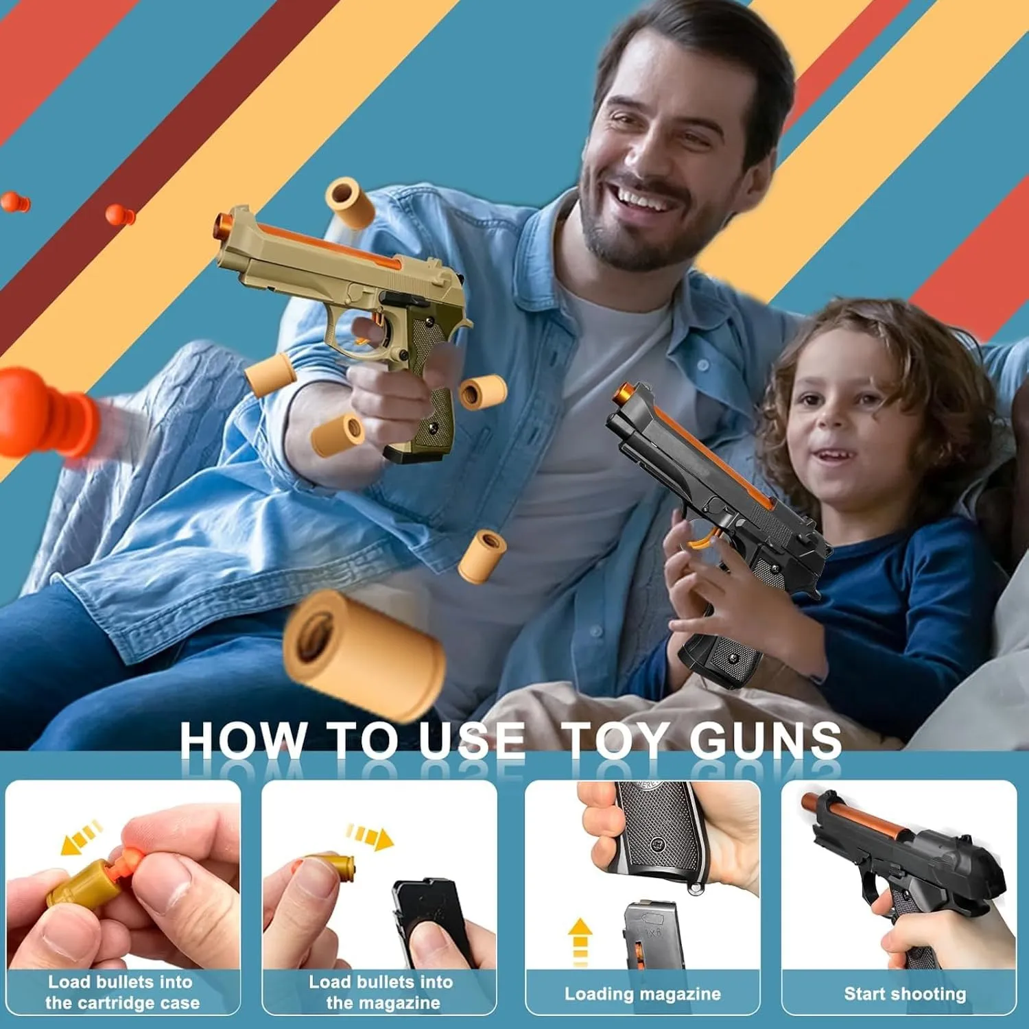 Shell Ejecting Toy Gun Semi Automatic Toy Pistol with 120 Bullets, Soft Bullet Toy Gun for Boys, Outdoor Shooting Game Educational Model Toy Model, Gift for Kids Age 8  (M9 Khaki)