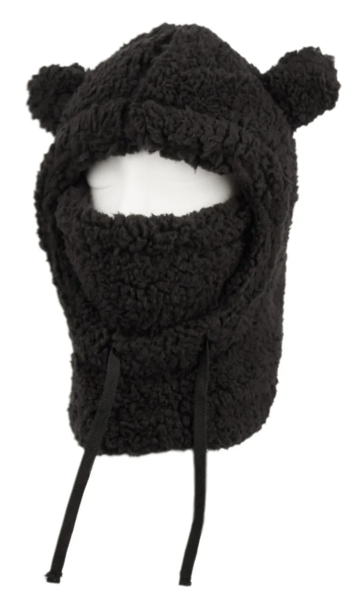 Sherpa Fur Winter Teddy Bear Hat Kids Mask Warm Neck Cover
