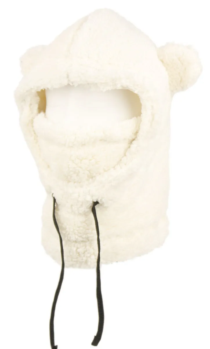 Sherpa Fur Winter Teddy Bear Hat Kids Mask Warm Neck Cover