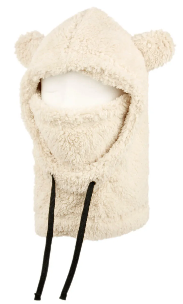 Sherpa Fur Winter Teddy Bear Hat Kids Mask Warm Neck Cover