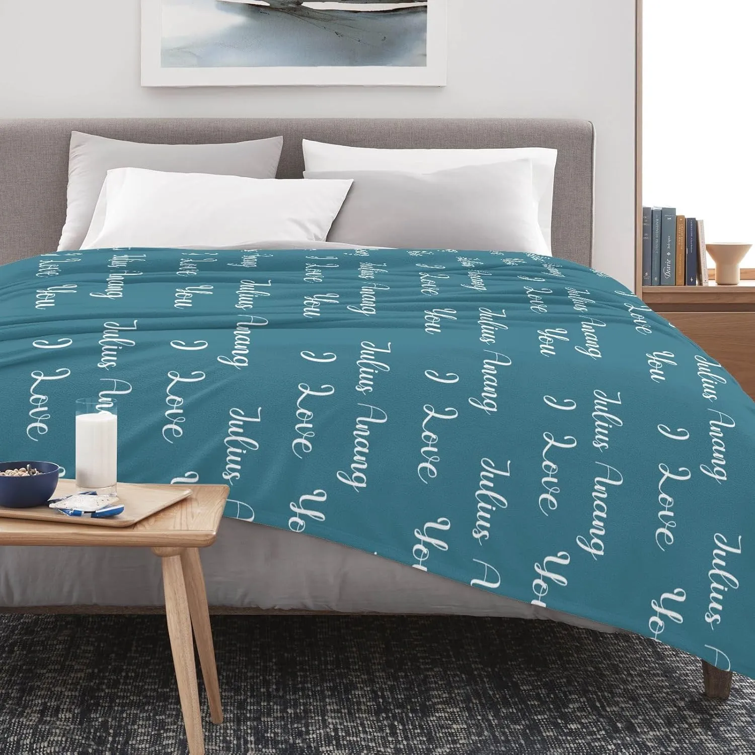 Ships Next Day-I Love You Name Lettering Lake Blue Custom Adult Picnic Flannel Blanket Fathers Day Birthday Gifts for Dad,50"x60" Made in USA